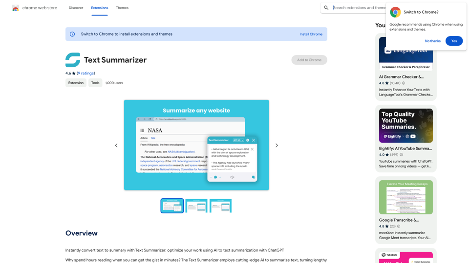 Text Summarizer 

This is a tool that can condense large amounts of text into shorter, more manageable summaries. 
