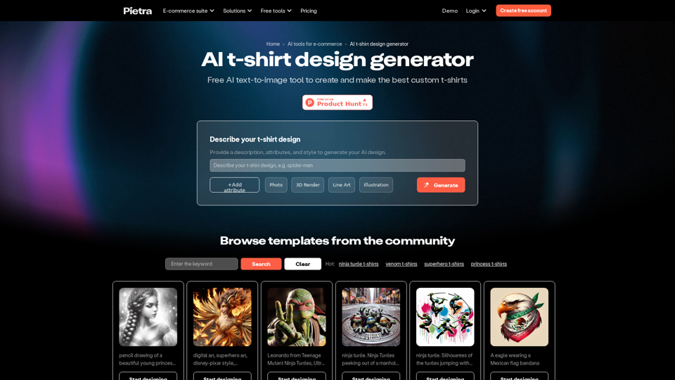 AI T-Shirt Design Generator - Create & Customize Free Templates | Pietra 
