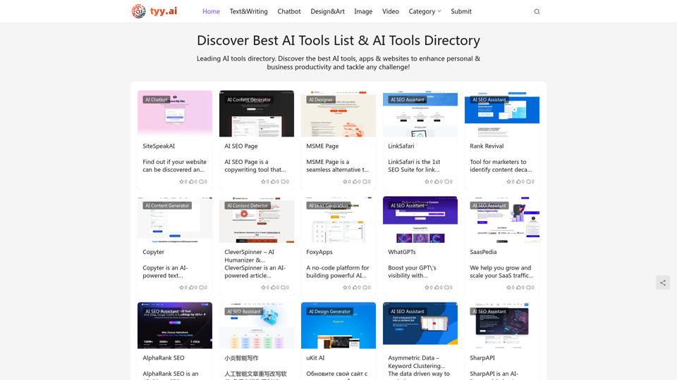 Découvrez la liste des meilleurs outils d'IA et le répertoire des outils d'IA avec tyy.ai 
