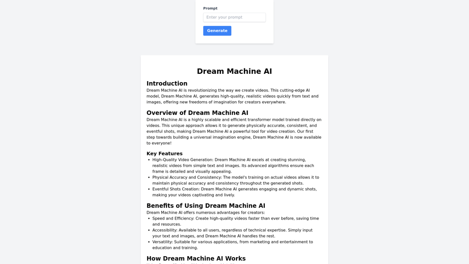 Dream Machine AI - High-Quality Video Generation 
