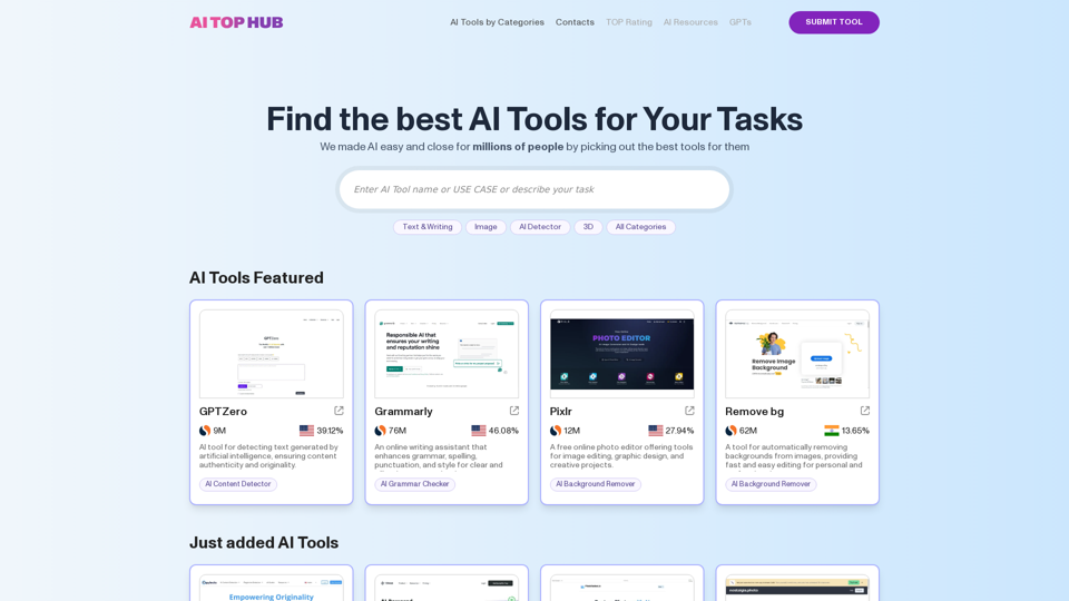 Der beste Katalog für KI-Tools, SaaS, Apps und GPTs - AI TOP HUB 
