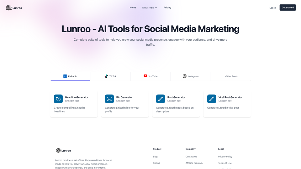 Lunroo - AI Tools for Social Media Marketing 
