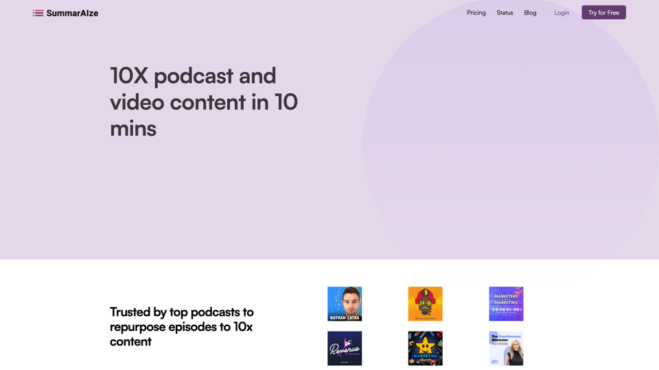 Repurpose Content from Podcasts or Videos with AI | SummarAIze 

This is a tool that uses artificial intelligence to summarize podcasts and videos. 
