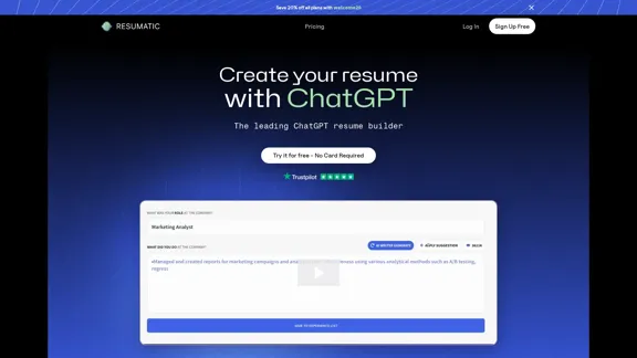 Resumatic - Le créateur de CV le plus rapide propulsé par ChatGPT