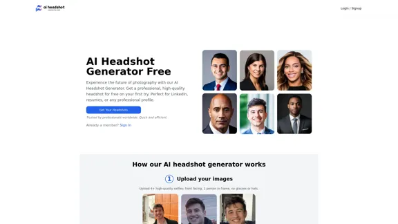 AI Headshot Generator Free - Create Professional Photos

Generate high-quality professional headshots using artificial intelligence, without any cost. Our free AI tool allows you to produce polished, studio-quality portraits suitable for business profiles, social media, or personal use. Simply upload a photo and let our advanced algorithms transform it into a sleek, professional headshot in seconds.

Key Features:
• Completely free to use
• Produces realistic, high-resolution images
• Multiple style options available
• Quick processing time
• No photography skills required
• Perfect for LinkedIn, company websites, and more

How It Works:
1. Upload your photo
2. Choose your preferred style
3. Let AI work its magic
4. Download your new professional headshot

Create a lasting impression with a polished, professional image. Try our AI Headshot Generator today and elevate your online presence for free!