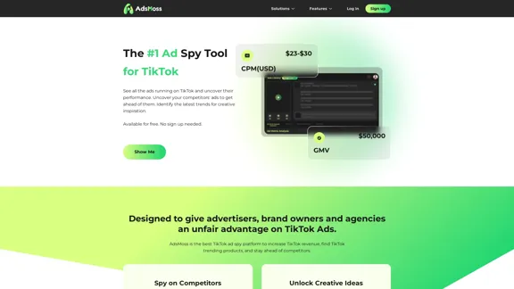 El mejor software gratuito TikTok Adspy: AdsMoss