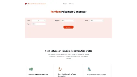 Gerador Aleatório de Pokémon - Personalize rapidamente e gere Pokémon aleatoriamente.