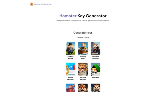 Hamster Key Generator - Générer gratuitement des clés pour tous les jeux Hamster Kombat