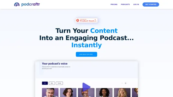 Podcraftr | Transformez votre contenu textuel en un podcast captivant instantanément - Podcraftr