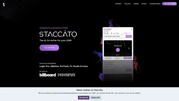 Staccato | Herramientas de IA para creadores de música | Música MIDI y letras