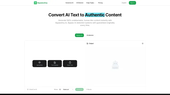 免费AI检测器和不可检测的AI绕过工具 | BypassAny