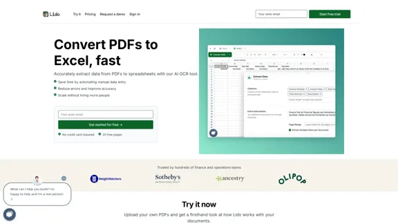 Lido - #1 KI OCR PDF-Tool | Konvertieren Sie PDFs und Finanzdokumente schnell in Excel