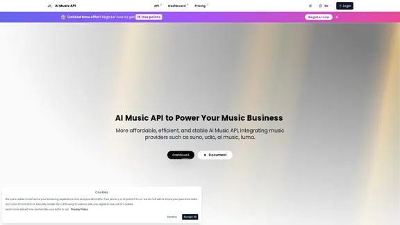 AI Music API, providing developers with a single access point. | AI Music API, Affordable AI Music similar to Suno, Udio.