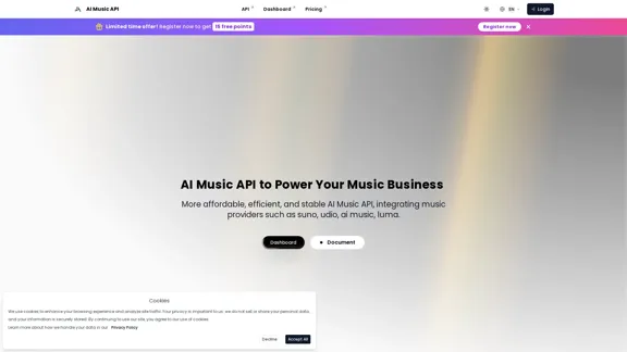 AI Music API, providing developers with a single access point. | AI Music API, Affordable AI Music similar to Suno, Udio.