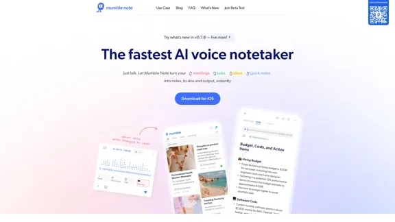 Mumble Note - The quickest AI voice note taker available.