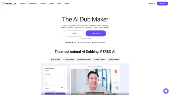 The Most Natural AI Dubbing – Reach Millions with PERSO.ai